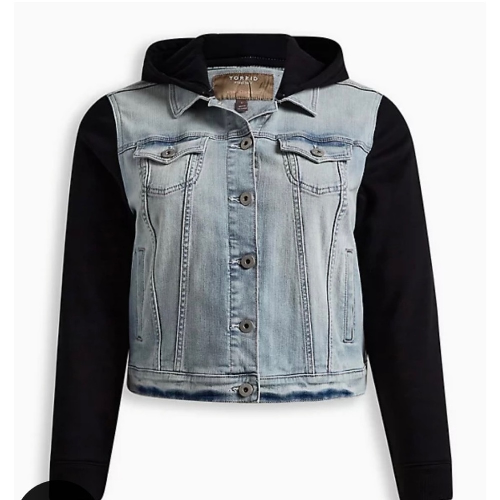 Torrid Denim Jean Jacket 1x  with soft hood and sleeves NWOT